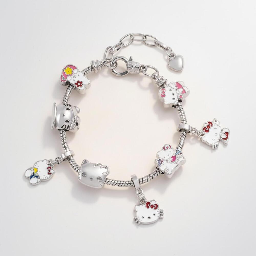 Hello Kitty Charm Bracelet - Silver Toned Sanrio Jewelry Adjustable Size